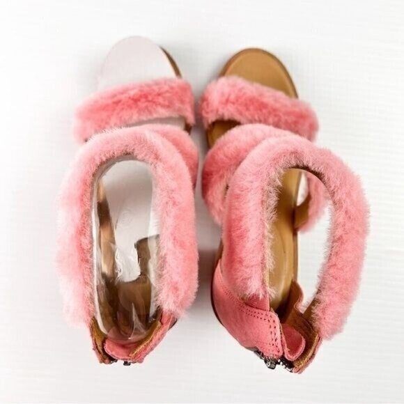 UGG sandals womens 6 Pink Del Rey Fluff Heel Open Toe Zip Closure - Picture 10 of 16
